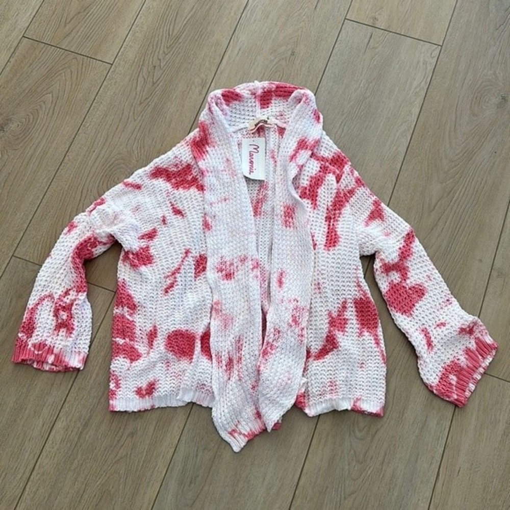 NWT Maronie x Revolve pink and white waffle weave open cardigan